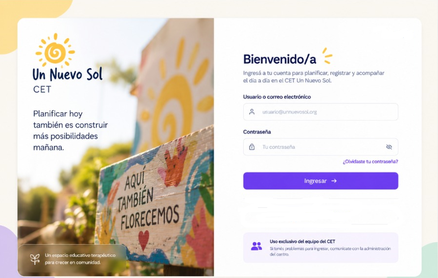 Un Nuevo Sol CET. Planificar hoy también es construir más posibilidades mañana. Aquí también florecemos. Un espacio educativo terapéutico para crecer en comunidad.